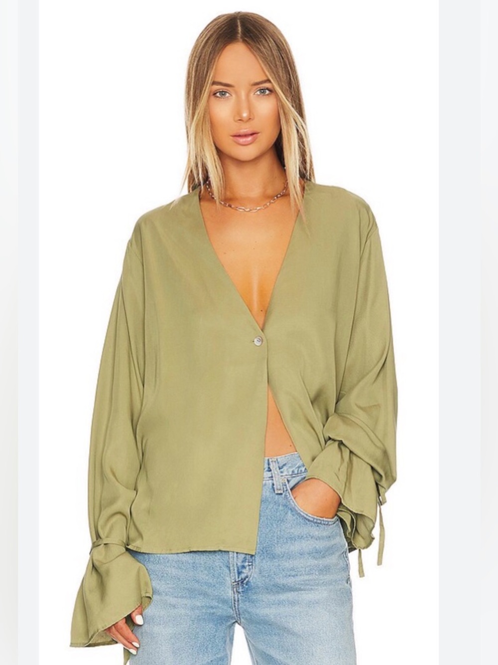 Revolve L'academie olive green tie sleeve blouse size small